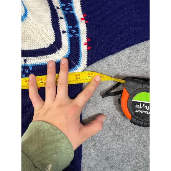 VINTAGE 80s JC Penney Sweater Mens Medium Blue Fair Isle Pullover Cozy Retro - Picture 2 of 4